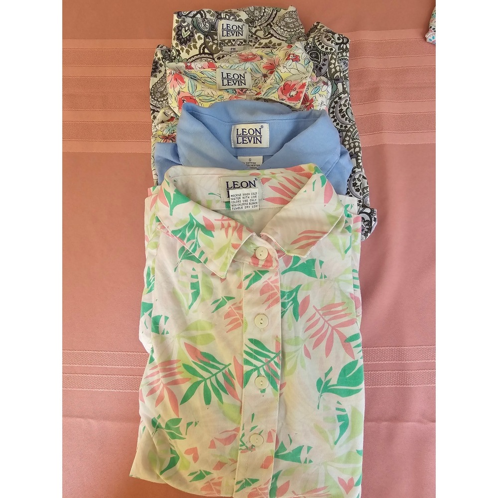 Leon Levin Womens Polo Shirt Lot of 4 Floral Paisley Tropical Blue Small Medium